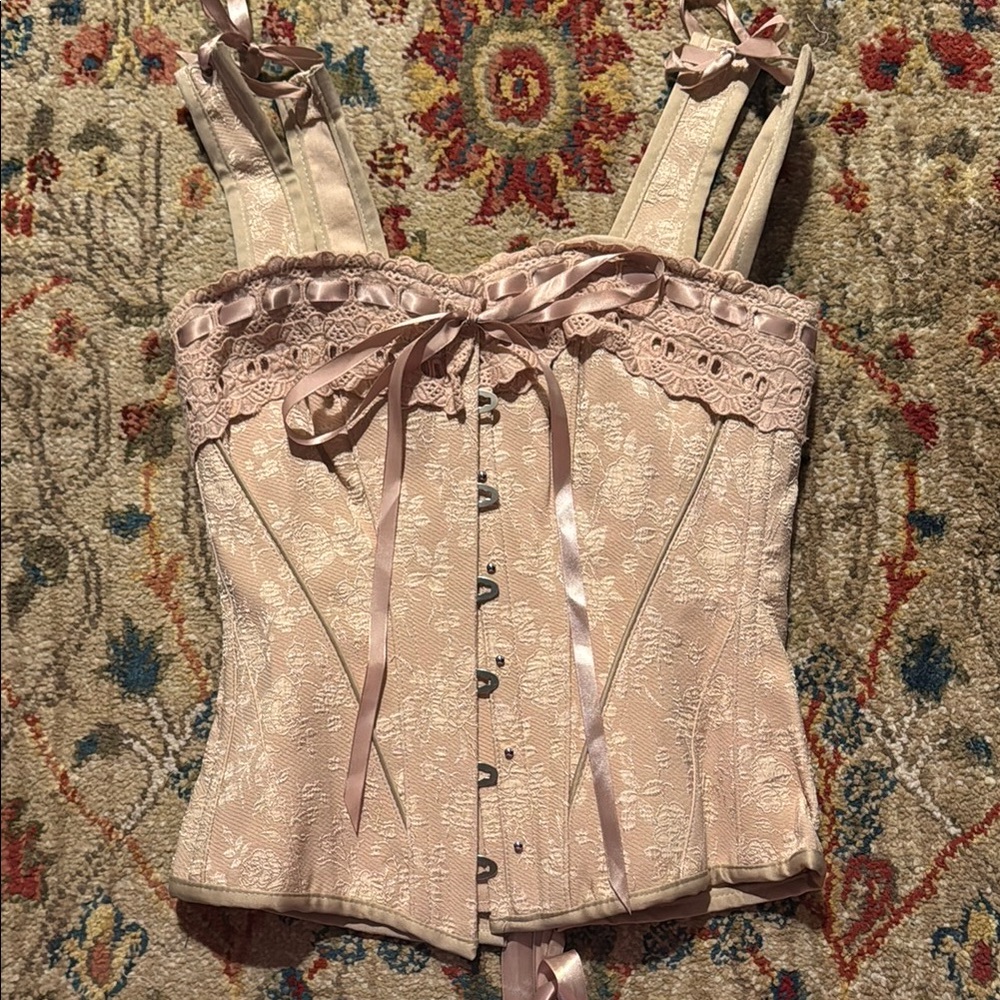 Corset Stoey Pink Mauve Lace Corset Historic Pin Up